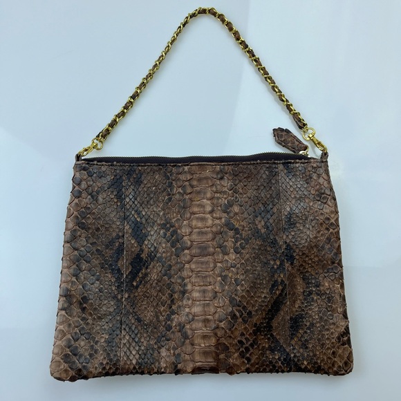 Brown Snakeskin Print Chain Strap Bag N219-35 - Picture 3 of 7